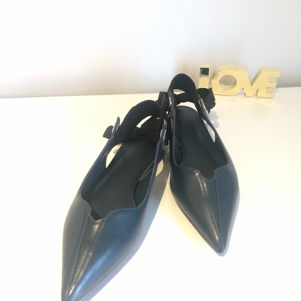 Pointed Slingback Flats in Deep Teal Leather